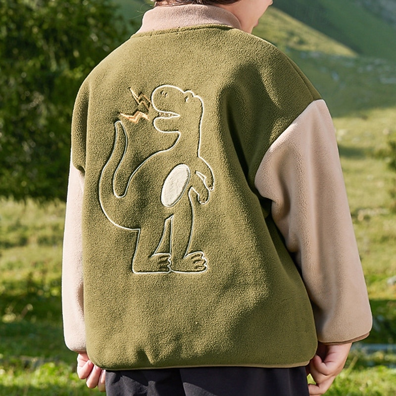 Kids Unisex Fleece Jacket Baseball Jackets Outerwear Color Block Long Sleeve Comfort Buttons Keep Warm Soft Fleece Coat Outdoor Fashion Daily Blue Green Gray Spring Fall 4 years+