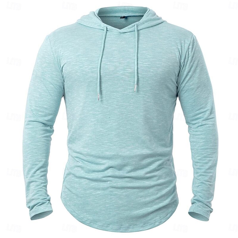 Men's T Shirt Long Sleeve Crew Neck Spring Fall Solid Color Traditional / Vintage Hooded Outdoor Activewear Light Blue Dark Brown White Top Tee for Men2