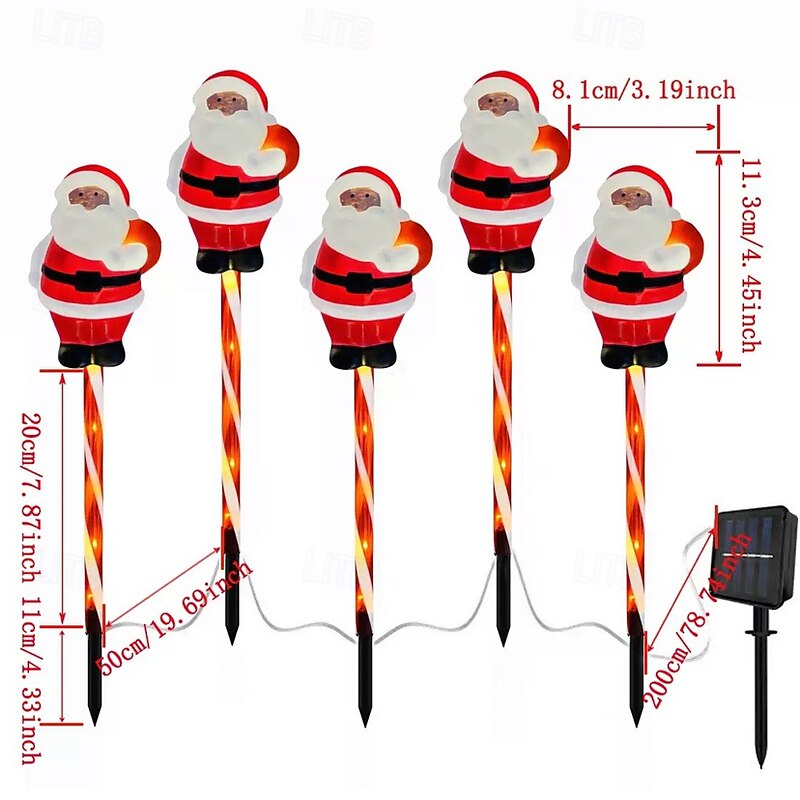 5 In1 Outdoor Solar IP44 Waterproof Christmas Santa Claus Snowman Pole Luminous Floor Plug in Light Courtyard Garden Lawn Party Atmosphere Decorative Light Landscape Light2