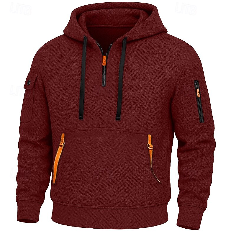 Men's Hoodie Quarter Zip Hoodie Tactical Hoodie Black White Red Royal Blue Khaki Hooded Plain Zipper Textured Sports & Outdoor Casual Daily Streetwear Cool Sportswear Fall Spring &  Fall Clothing4