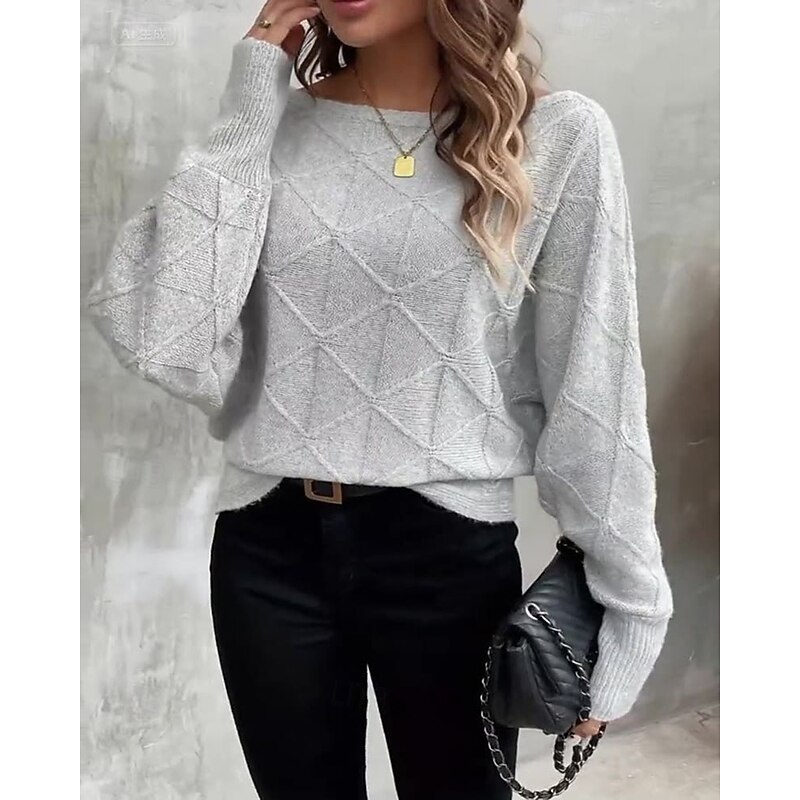 Women's Sweater Pullover Fashion Streetwear Casual Solid Color Off Shoulder Off Shoulder Knitted Long Sleeve Regular Tops Knit Daily Holiday Going out Gray Fall Winter