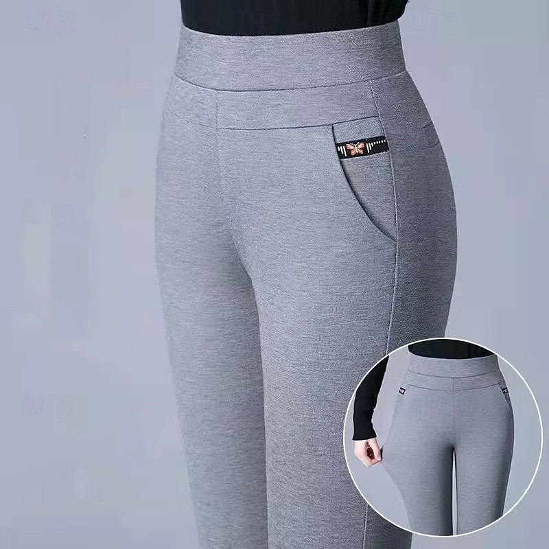 Women's Lounge Fleece Pants Straight Leg Pants with Pockets Windproof Warm High Waist Gym Outdoor Running Bottoms Solid Color Grey Sports Activewear Tight Fit3