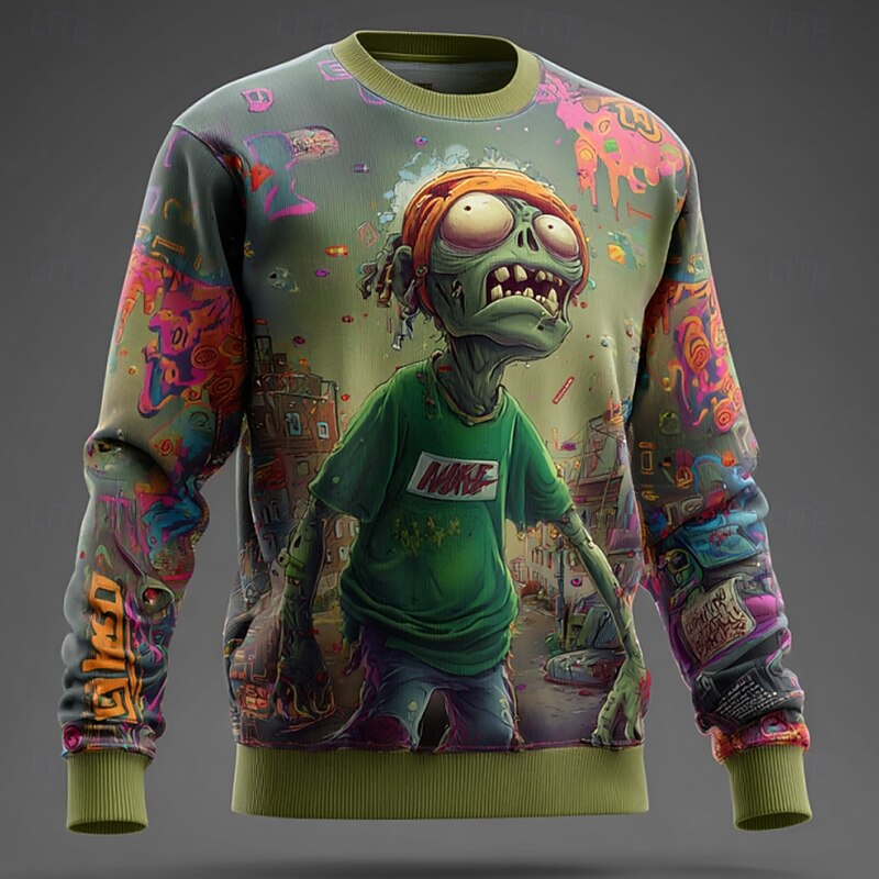 Men's Zombies Pullover Sweater Jumper Knitwear Crewneck Casual Vacation Daily 3D Print Knitting Keep Warm Long Sleeve Spring Fall Winter Green 1# Green 2# Green 3#
