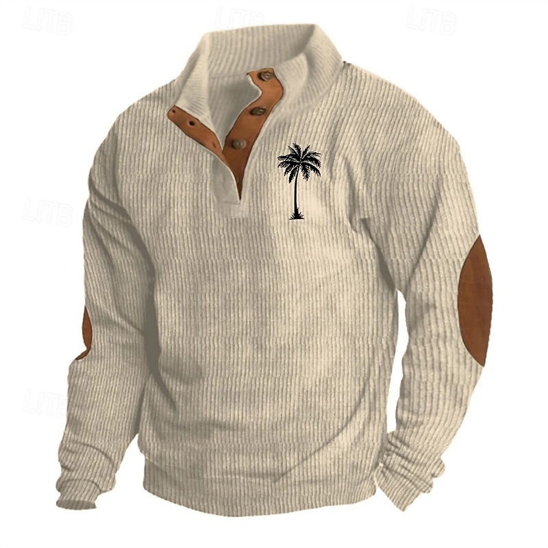 Men's Sweatshirt Black White Blue Brown Khaki Standing Collar Tree Patchwork Print Sports & Outdoor Daily Holiday Corduroy Polyester Streetwear Basic Casual Spring Fall Clothing Apparel Hoodies - Main Image