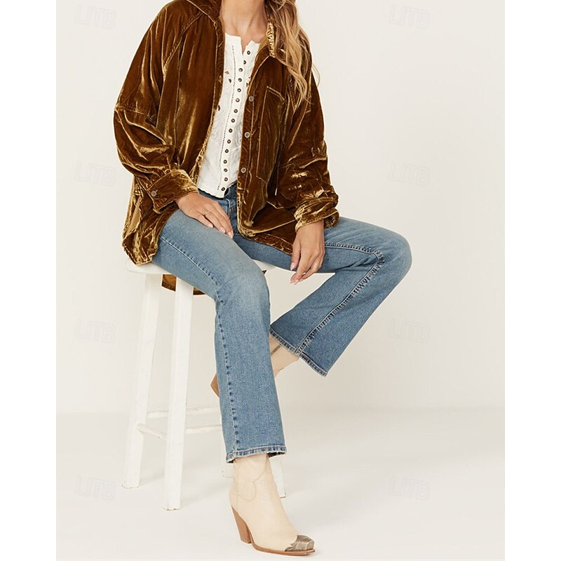 Women's Shirt Blouse Plain Modern Casual Long Sleeve Shirt Collar Regular Tops Daily Holiday Buttons Pink Purple Brown Green Fall2