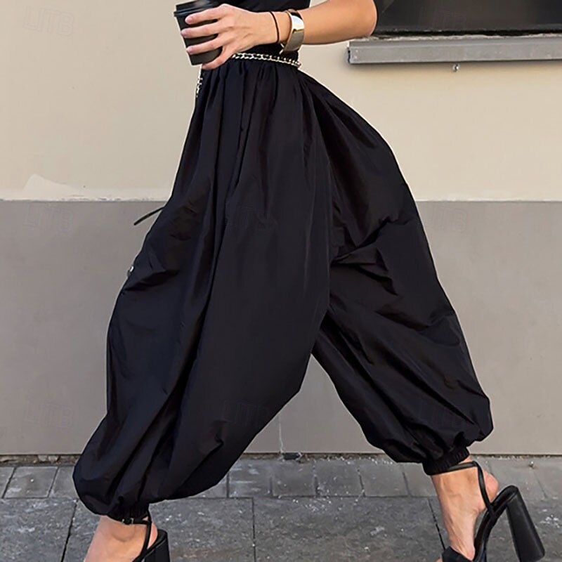 Women's Chinos Harem Pants Vacation Vintage Streetwear Full Length Medium Waist Plain Elastic Waist Harem Comfortable Micro-elastic Outdoor Vacation Daily Black Blue Khaki Fall Winter Loose Fit4