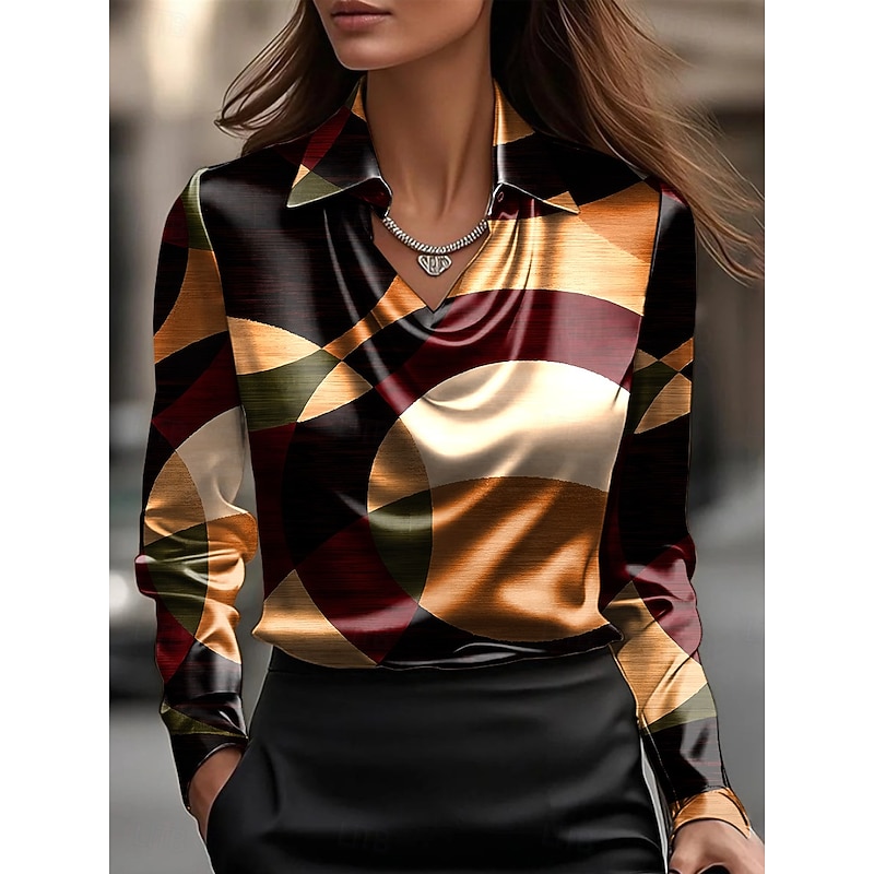 Women's Shirt Ombre Graphic Elegant Stylish Casual Long Sleeve Cowl Neck Regular Tops Work Party Evening Wear Daily Ruched Draped Black Light Brown Brown Green Summer Fall2