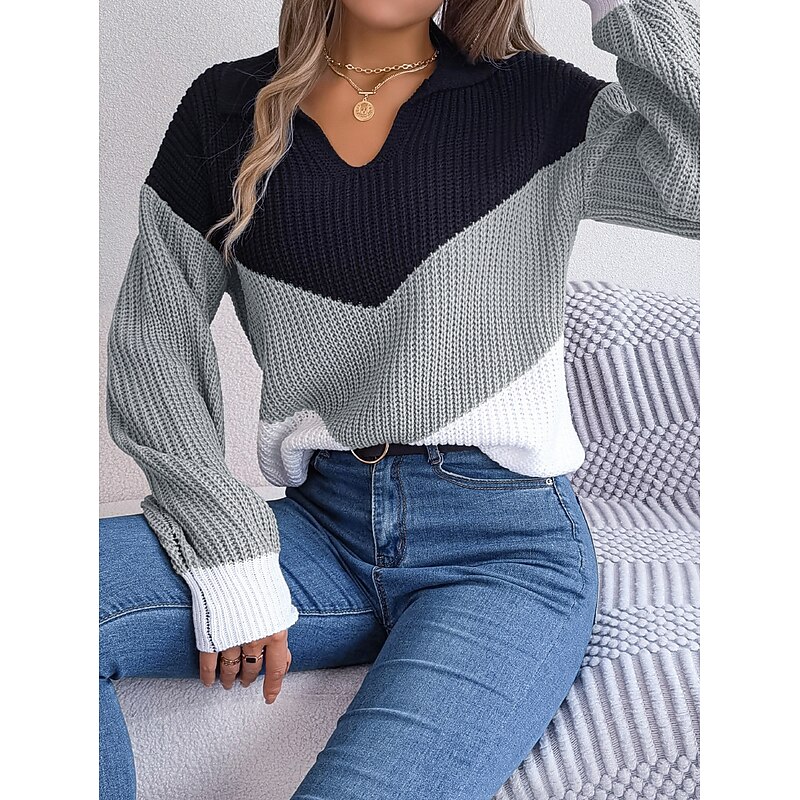 Women's Sweater Casual Soft Pure Color Ribbed V Neck Knitted Long Sleeve Regular Tops Knit Outdoor Daily Weekend Blue Khaki Fall Winter
