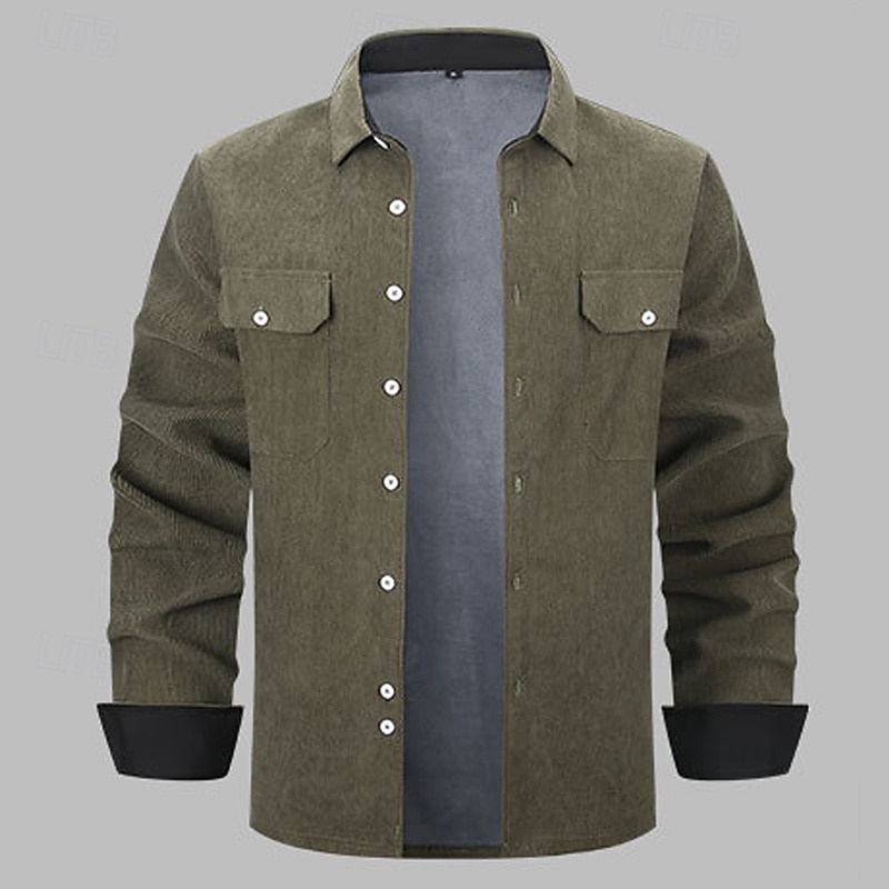 Men's Shirt Fleece Shirt Corduroy Shirt Cargo Shirt Overshirt Street Daily Red Green Khaki Dark Gray Long Sleeve Turndown Winter Spring &  Fall Clothing Apparel Warm3