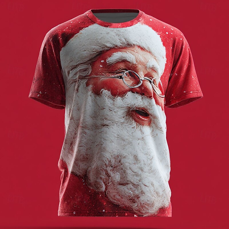 Christmas Men's Santa Claus 3D Cartoon T Shirt Short Sleeve T shirt 3D Print Crew Neck Shirt Daily Designer Artistic Vacation Party Street White 1 Red 3 Red All Seasons Clothing Apparel S M L XL XXL3