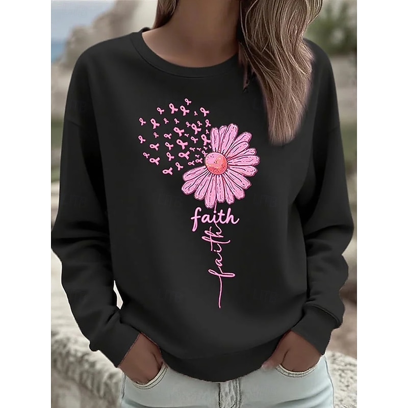 Women's Sweatshirts Floral Graphic Vintage Casual Long Sleeve Crew Neck Regular Tops Street Dailywear Casual Print Black White Pink Fall Winter2