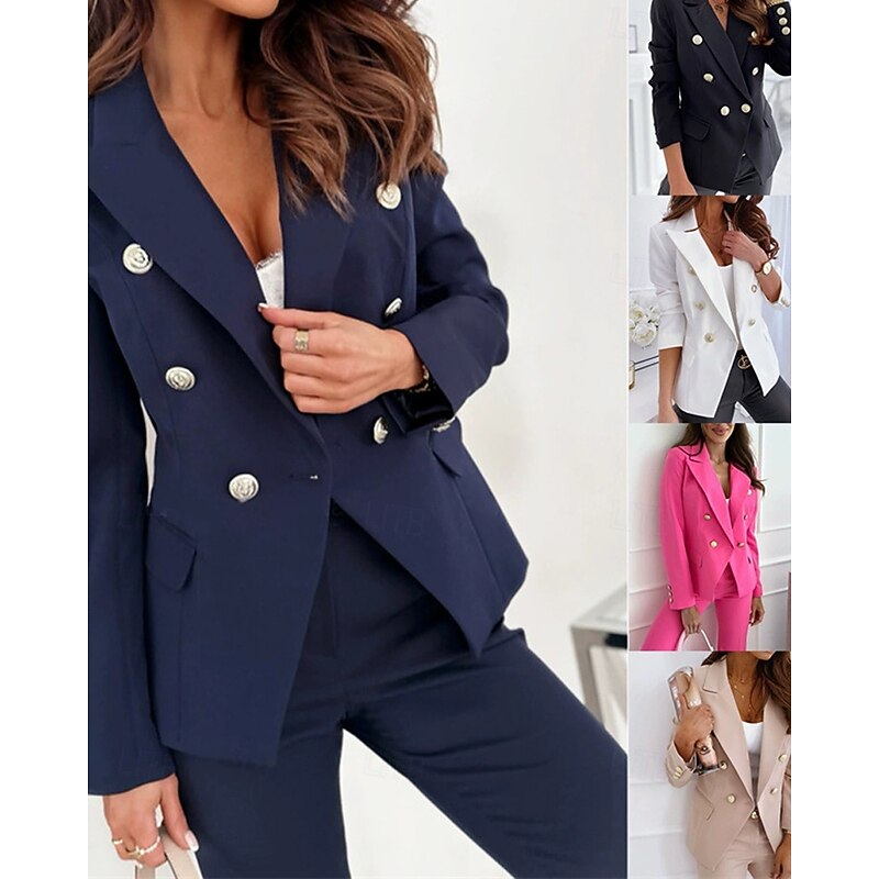 Women's Blazer Comfortable Pocket Buttons Elegant Fashion Outdoor Plain Going out Casual Daily Weekend Cardigan Regular Lapel Regular Fit Long Sleeve Outerwear Black White Pink Spring Fall