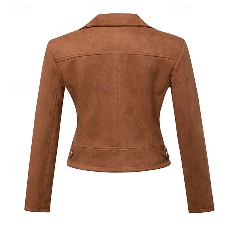 Women's Faux Leather Jacket Warm Comfortable Zipper Pocket Casual Plain Street Casual Daily Wear Going out Short Turndown Regular Fit Long Sleeve Outerwear Black White Pink Fall Winter2