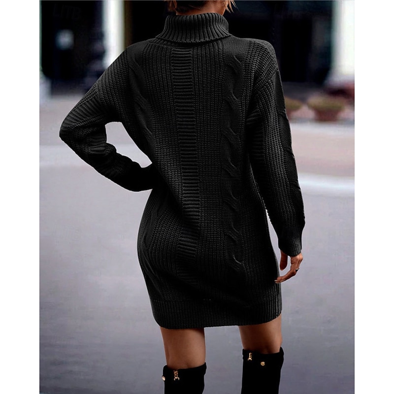 Women's Long Dress Maxi Dress Sweater Dress Sheath Dress Fashion Modern Office Going out Regular Fit Plain Long Sleeve Turtleneck Black Pink Army Green Khaki Fall Winter4
