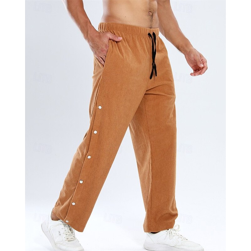 Men's Sweatpants Tear Away Pants Trousers Corduroy Pants Drawstring Pocket Elastic Waist Plain Comfort Sports Outdoor Daily Fashion Casual Dark Brown Black Micro-elastic