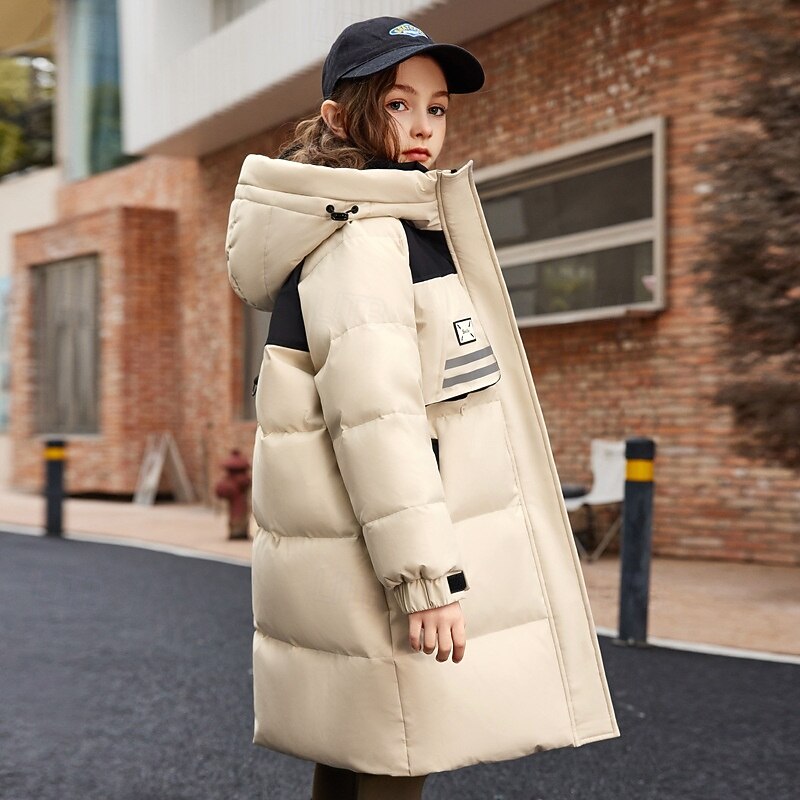 Kids Girls' Down Jacket Outdoor Jacket Puffer Jacket Solid Color Fashion Waterproof Keep Warm Windproof Outdoor Coat Outerwear 4-12 Years Fall Black Pink Beige2