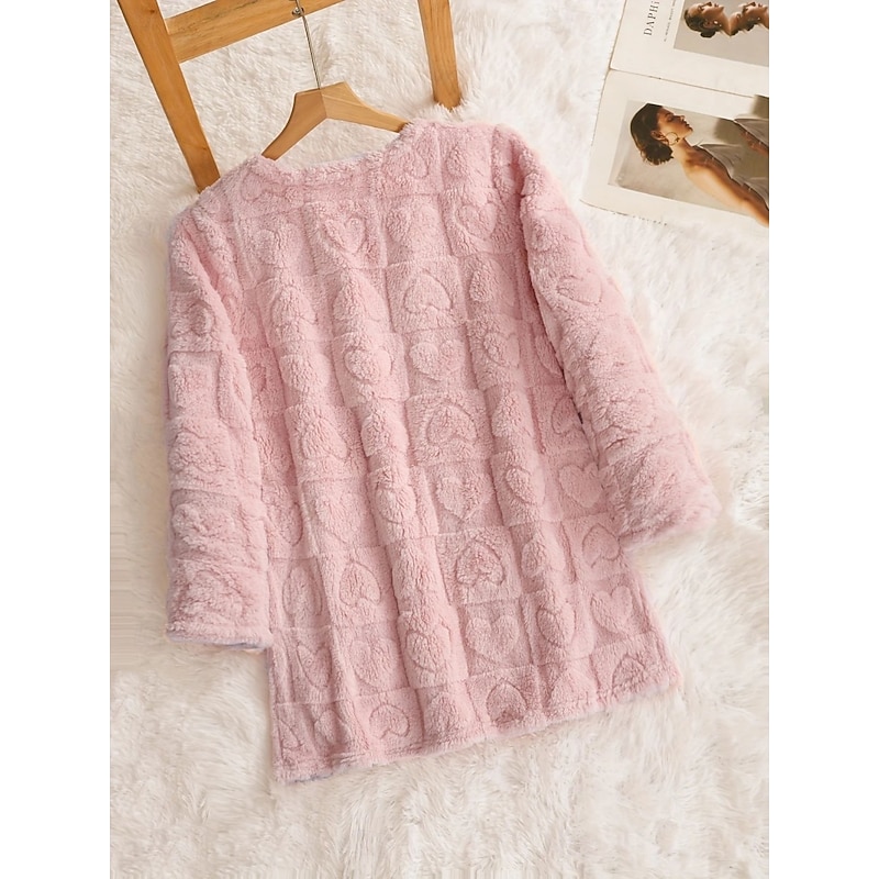 Women's Pullover Sweatshirt Plain Casual Long Sleeve Round Neck Long Tops Street Dailywear Pocket Pink Dark Pink Fall Winter2