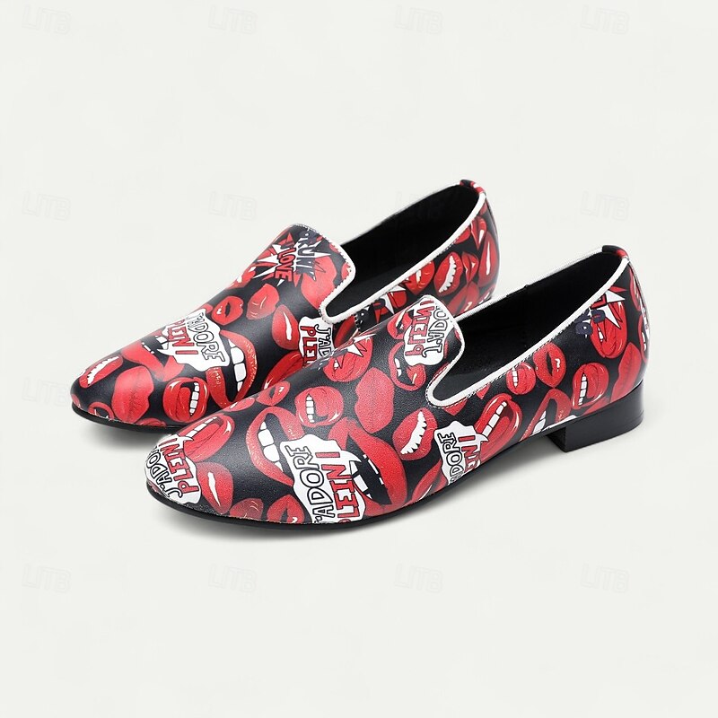 Men's Red Lips Print Loafers Slip-On Fashion Casual Shoes with Pop Art Design for Parties, Nightlife and Statement Outfits2