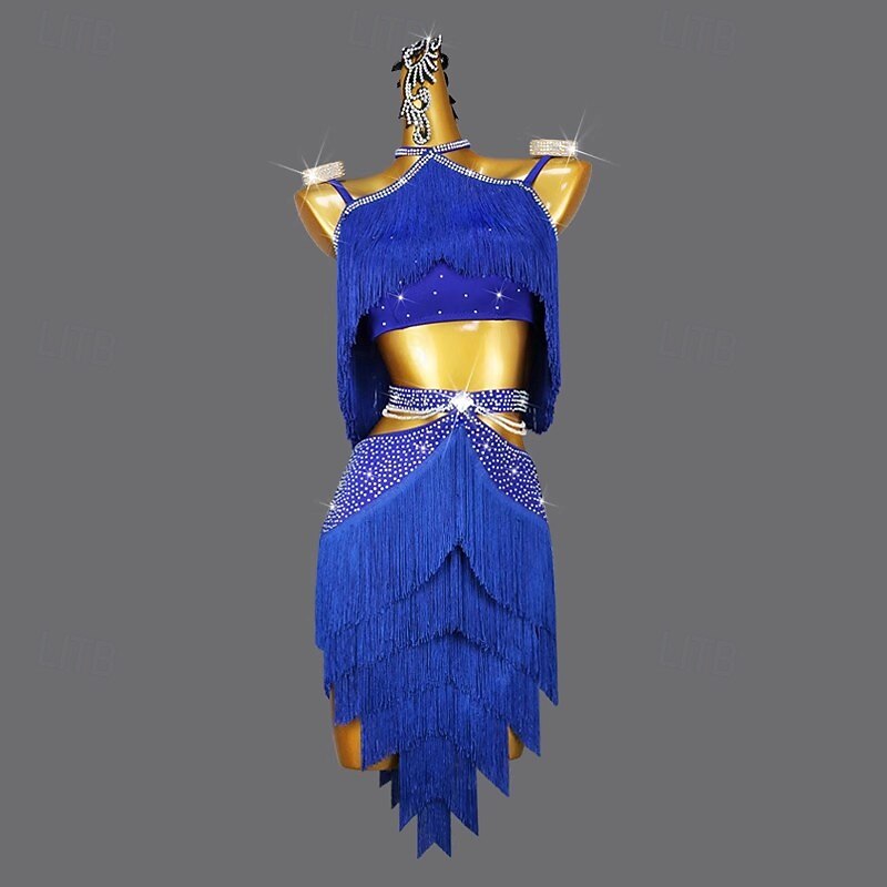 Latin Dance Dress Crystal / Rhinestone Tassel Pure Color Women's Performance Training Sleeveless Spandex