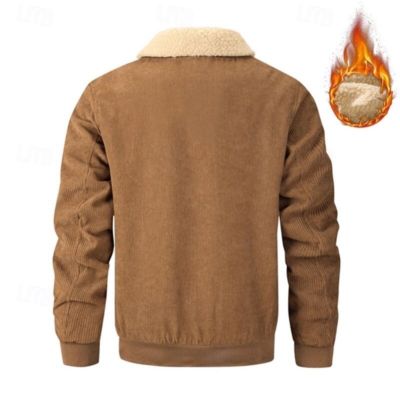 Men's Corduroy Jacket Fleece Jacket Formal Home Thermal Warm Pocket Fleece Collar Fall Winter Solid Color Active Neutral Short Black Brown Gray Jacket3