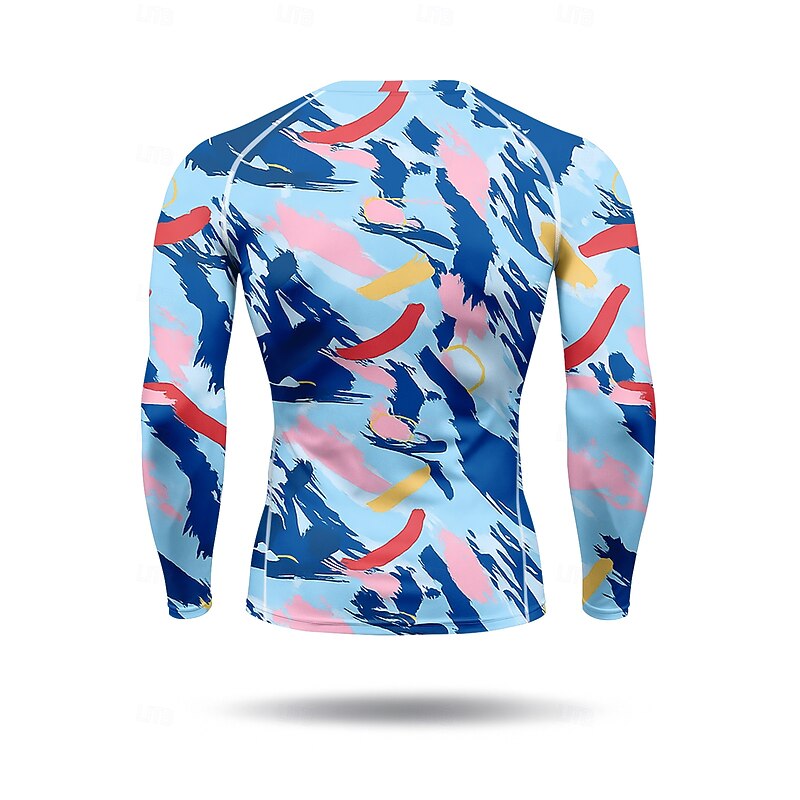 Men's Compression Shirt Running Shirt 3D Print Long Sleeve Base Layer Geometric Quick Dry Compression Power Flex Moisture Wicking Gym Workout Active Training Exercise Sportswear Activewear Blue2