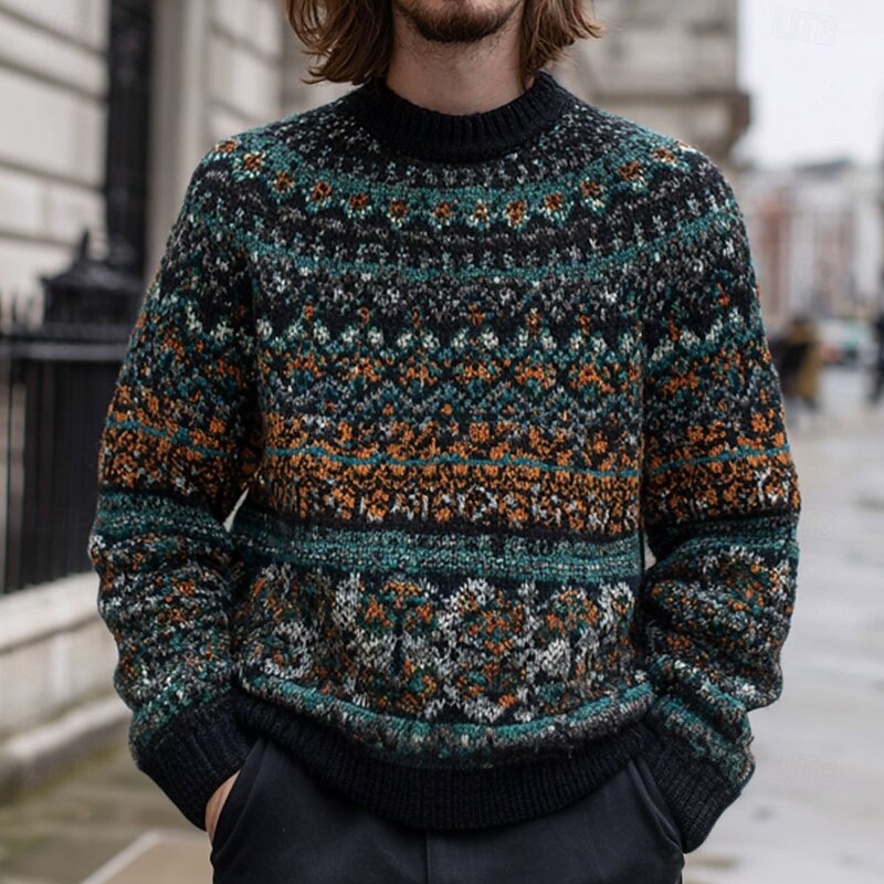 Christmas Men's Fair isle Sweater Pullover Sweater Jumper Knitwear Crewneck Casual Vacation Daily Festival 3D Print Keep Warm Long Sleeve Spring Fall Winter Green