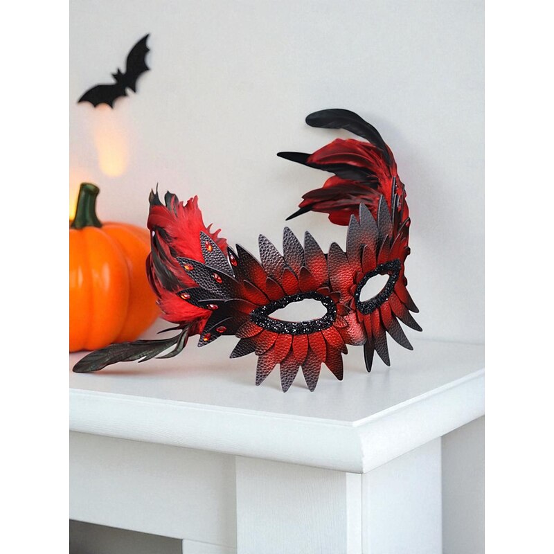 Women's Feather Masquerade Mask with Colorful Plume Design, Elegant Costume Accessory for Halloween Party and Cosplay4