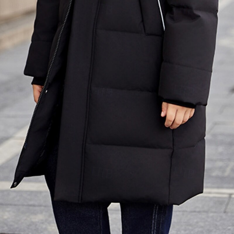 Kids Unisex Down Jacket Outdoor Jacket Puffer Jacket Outerwear Solid Color Long Sleeve Keep Warm Windproof Coat Outdoor Daily Basic Black Fall Winter 4 years+3