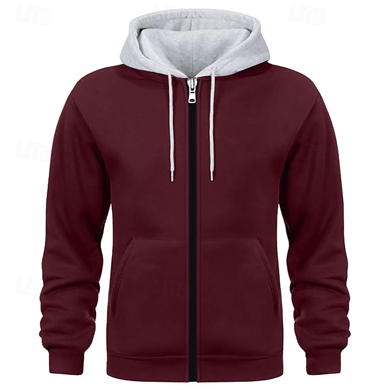 Men's Hoodie Full Zip Hoodie Wine Red Black White Navy Blue Camel Hooded Plain Patchwork Color Block Sports & Outdoor Casual Daily Streetwear Cool Sportswear Spring &  Fall Clothing Apparel Hoodies2