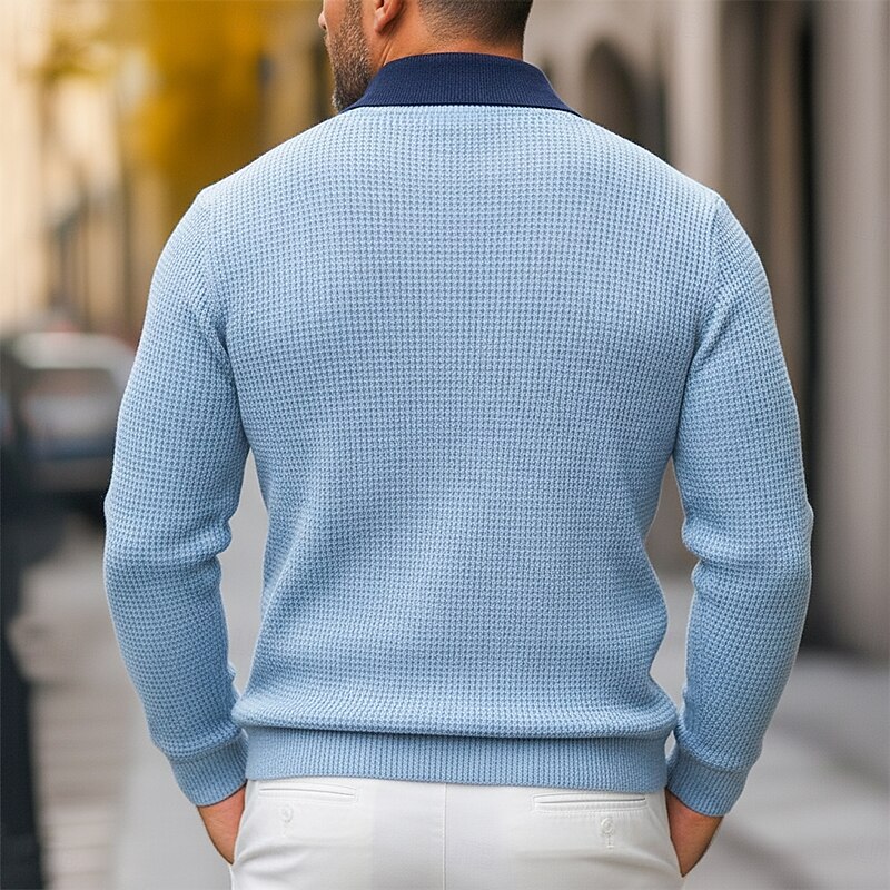 Men's Waffle Polo Shirts Quarter Zip Polo Outdoor Causal Lapel Quarter Zip Long Sleeve Fashion Modern Solid Color Knitted Spring &  Fall Standard Fit White Wine Blue Army Green Waffle Polo Shirts3