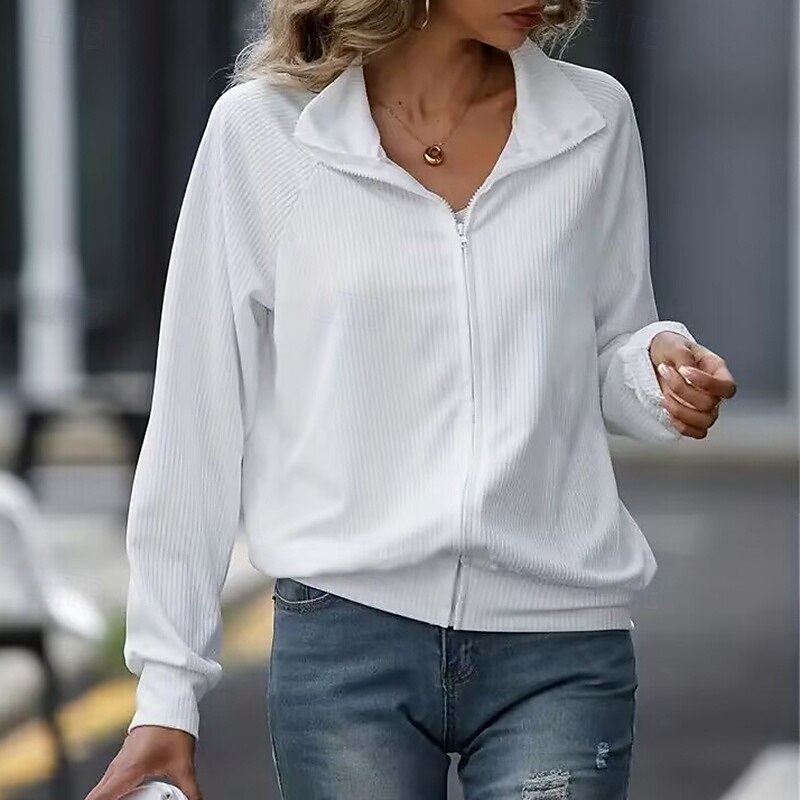 Women's Lounge Knitted Coat Zip Up Jacket Long Sleeve Top Athleisure Solid Colored Fashion Gym Running Fitness Sportswear Activewear Wine Red Black White