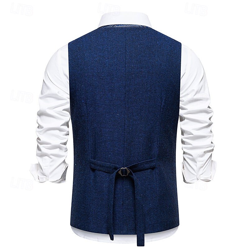 Men's Vest Waistcoat Gilet Vacation Party Business Fashion Casual Spring Fall Pocket 2 in 1 Buttons Polyester Comfortable Plain Single Breasted One-button V Neck Regular Fit Wine Navy Blue Dark Gray4