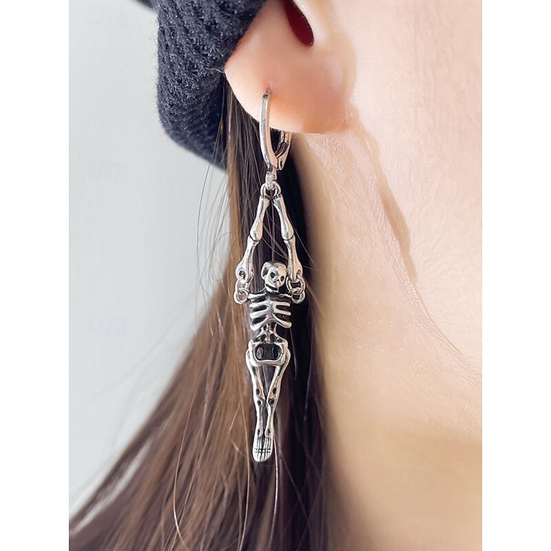 Women's Halloween Skeleton Dangle Earrings – Gothic Punk Alloy Drop Earrings for Party, Cosplay and Costume Jewelry
