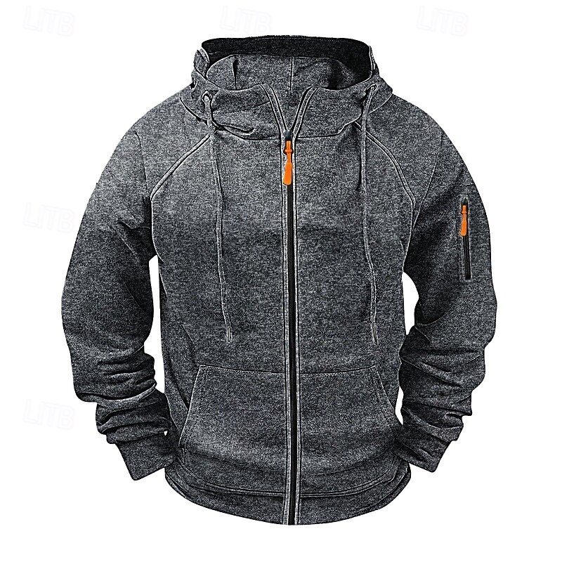 Men's Hoodie Full Zip Hoodie Tactical Hoodie Wine Red Navy Blue Light Grey Dark Gray Coffee Hooded Plain Zipper Multi Pocket Sports & Outdoor Casual Daily Streetwear Cool Sportswear Spring &  Fall3