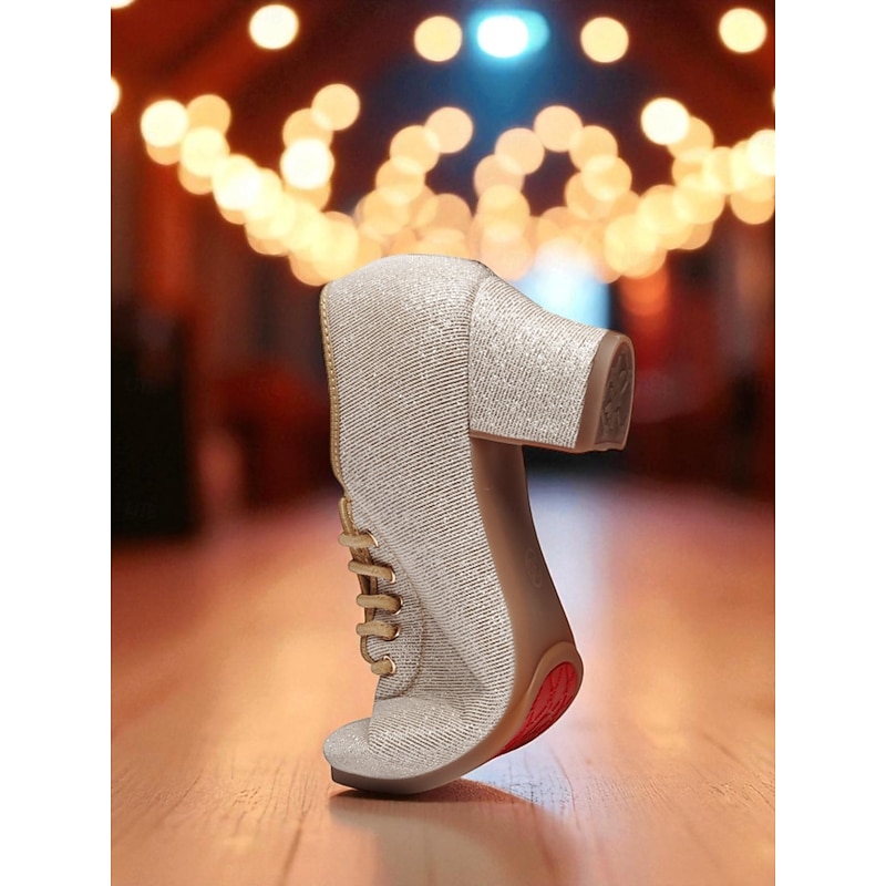 Women's Glitter Lace-Up Ballroom Dance Shoes - Sparkly Low Heel Professional Practice and Performance Footwear4