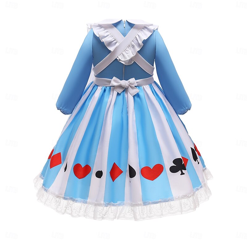 Lolita Maid Uniforms Lolita Cute Dress Kids Japanese Cosplay Costumes Cute Polyester Summer 4-12 Years Blue4