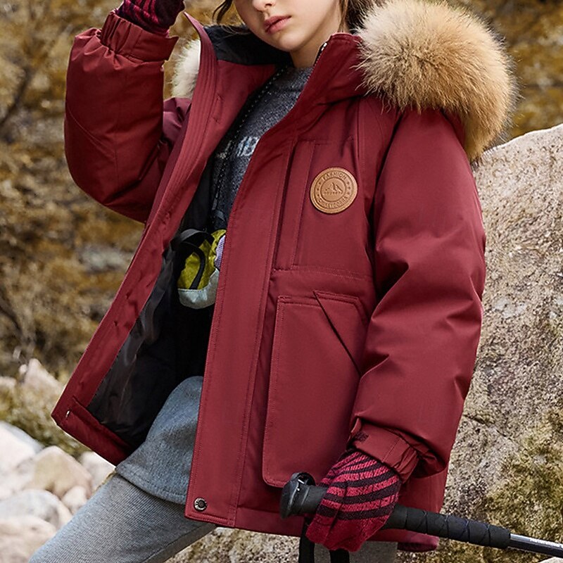 Kids Unisex Down Jacket Outdoor Jacket Puffer Jacket Outerwear Solid Color Long Sleeve Waterproof Keep Warm Windproof Coat Outdoor Daily Basic Black White Yellow Fall Winter 4 years+2