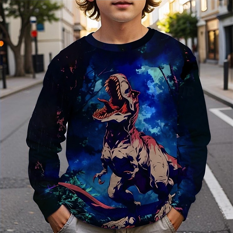 Boys' 3D Dinosaur T shirt Tee Long Sleeve Spring Fall Fashion Basic Kids 4-12 Years Crew Neck Outdoor Casual Daily Regular Fit