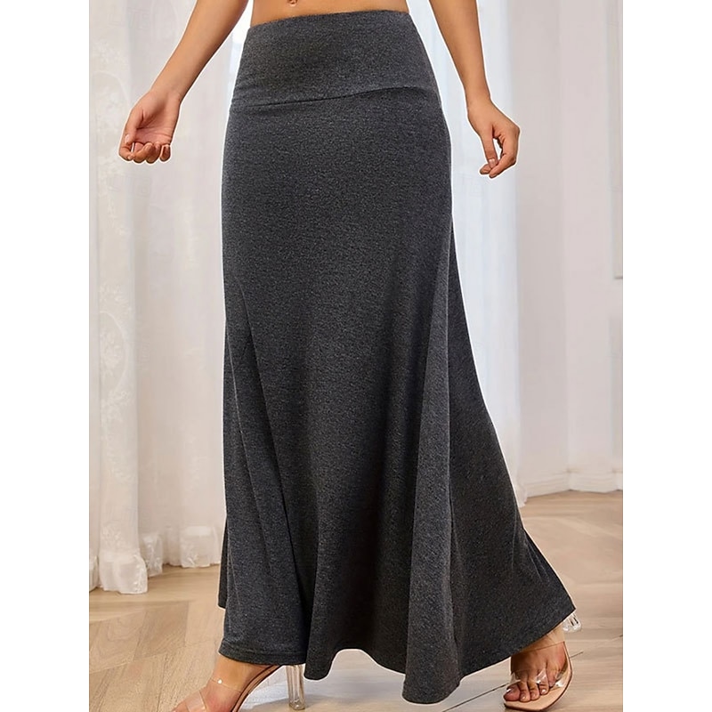 Women's Skirt A Line Fashion Casual Maxi High Waist Skirts Plain Knitting Stretchy Street Daily Wine Sage Green Black Army Green Spring Knit Polyester