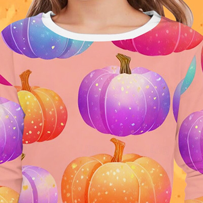 Halloween Girls' 3D Pumpkin T shirt Tee Long Sleeve Spring Fall Fashion Basic Kids 4-12 Years Crew Neck Outdoor Casual Daily Regular Fit2