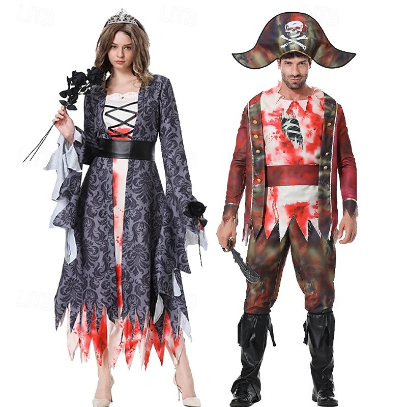 Pirate Zombie Brides Halloween Dress Fancy Costume Couples' Costumes Horror Scary Cosplay Adults' Women's Halloween Carnival Performance Party Easy Halloween Costumes Dress Up