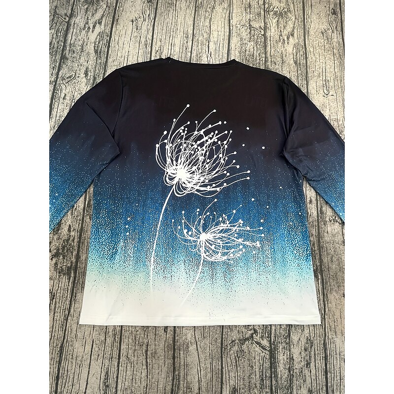 Women's T Shirt Ombre Graphic Plants Vintage Stylish Classic Long Sleeve Crew Neck Round Neck Regular Tops Daily Print Blue Spring Fall Winter2