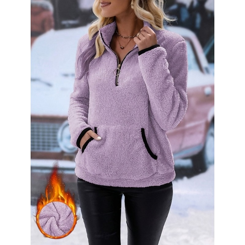 Women's Winter Coat Sherpa Jacket Comfortable Breathable Zipper Pocket Casual Plain Vacation Street Casual Daily Wear Zipper Regular Turndown Regular Fit Long Sleeve Outerwear White Pink Purple4