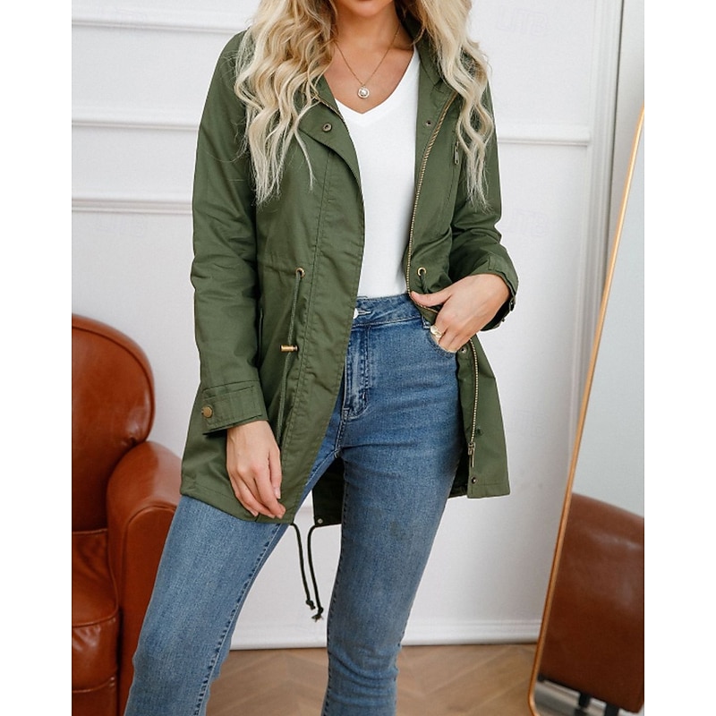 Women's Winter Coat Trench Coat Warm Comfortable Zipper Pocket Casual Plain Vacation Daily Wear Going out Weekend Long Hooded Regular Fit Long Sleeve Outerwear Black White Wine Fall Winter2