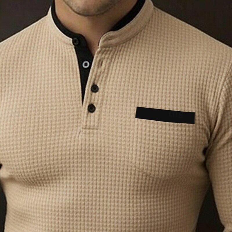 Men's Golf Polos Shirts Waffle Knit Polo Shirt Business Casual Stand Collar Long Sleeve Fashion Basic Solid Color Color Block Knitting Fall Winter All Seasons Regular Fit White Burgundy Royal Blue2