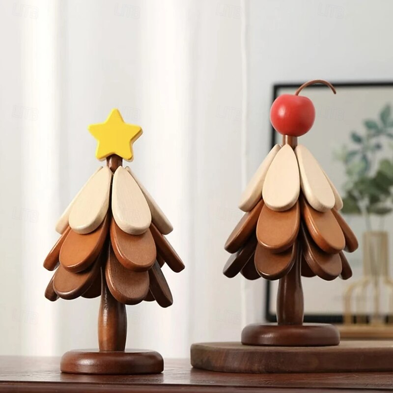 Wooden Heat-Resistant Wooden Christmas Tree Coaster Creative Tree-Shaped Table Mats for Kitchen and Dining Suitable for Bowls, Teapots, Beverage Trays, Home Dining Table Decoration3