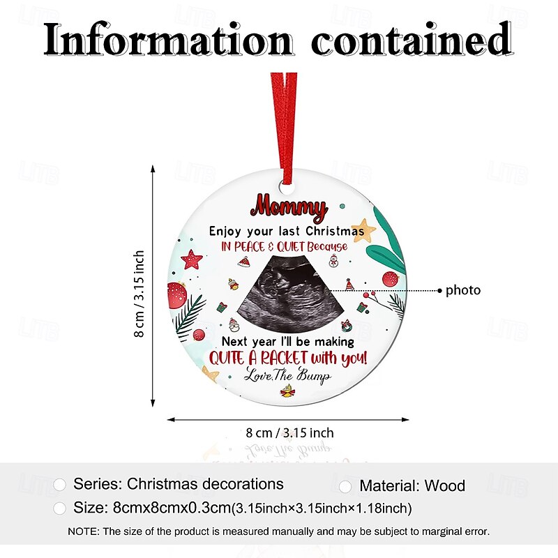 Personalized Photo Christmas Ornaments Custom Ultrasound Baby Bump To Mommy, Wooden Tree Decorations for Pregnant Moms, Keepsake Gifts for Family, Friends, and Loved Ones2