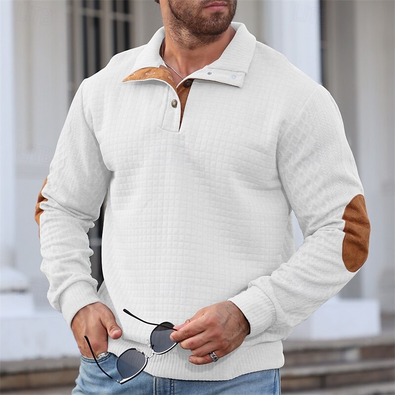Men's Sweatshirt Black White Green Khaki Gray Standing Collar Color Block Jacquard Patchwork Sports & Outdoor Daily Holiday Polyester Streetwear Basic Casual Spring Fall Clothing Apparel Hoodies