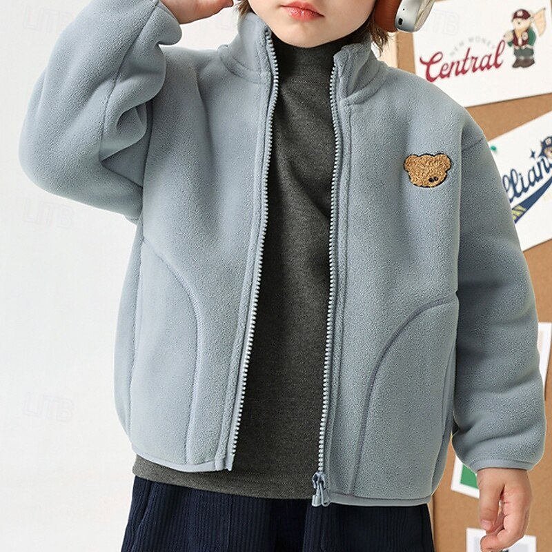 Kids Boys' Fleece Jacket Outdoor Jacket Coat Outerwear Solid Color Long Sleeve Zipper Pocket Comfort Keep Warm Soft Coat Outdoor Fashion Daily Red Green Khaki Spring Fall 4 years+