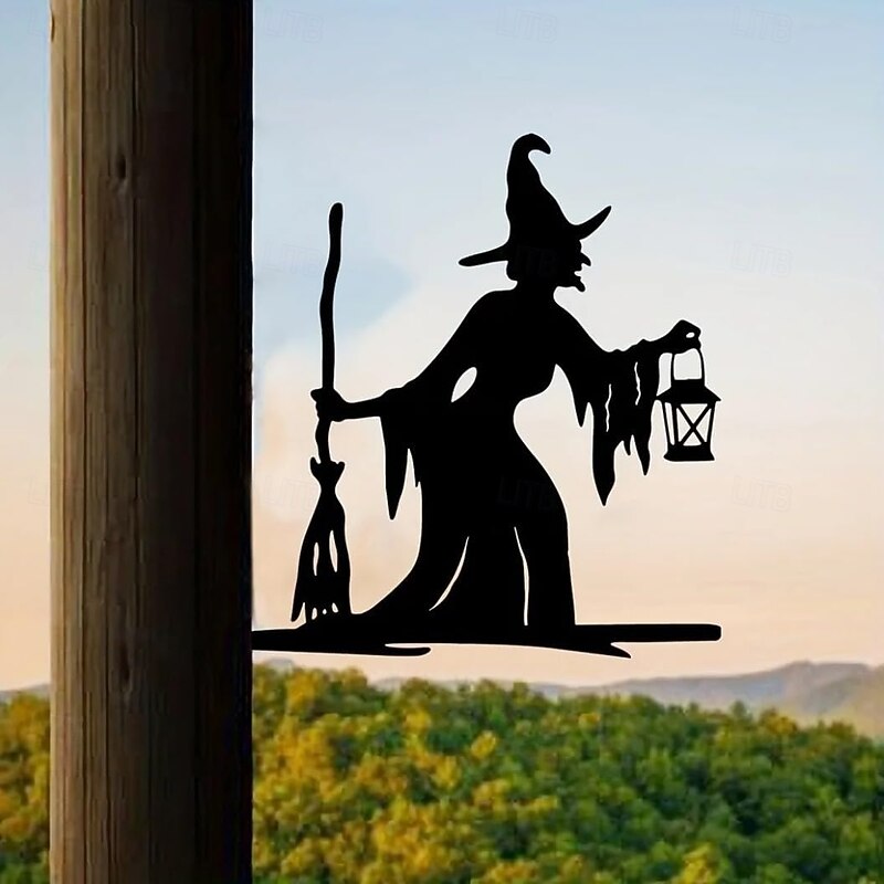 Metal Witch Silhouette Garden Stake - Intricate Branch Design Durable Outdoor Wall & Yard Decor for Halloween Birthdays2